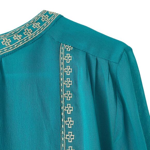 Tolani Embroidered Turquoise Blue Boho Blouse size small - Picture 5 of 8